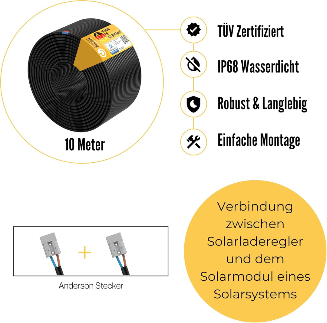CAMPERPOWER | 10m Photovoltaik Verlängerungskabel für mobile Solartaschen | 50A Anderson Steckverbin