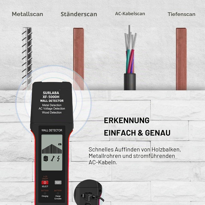 Leitungssuchgerät 3in1, XF-5000H Multifunktional Leitungsfinder Leitungssucher Ortungsgerät bis zu 1