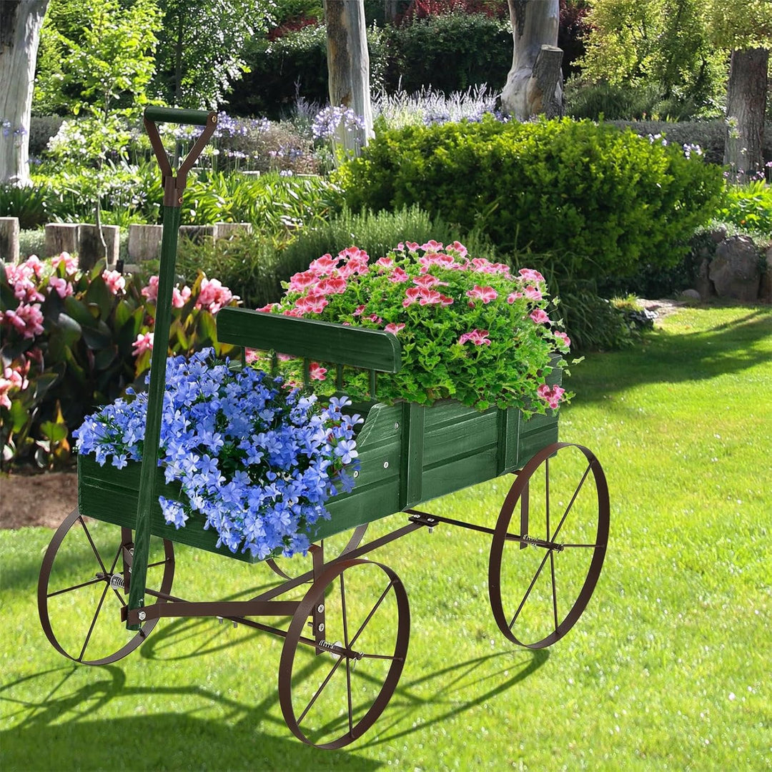 SOARS Blumenständer, Blumenwagen mit 4 Rädern aus Metall, Pflanzenständer aus Massivholz, Blumenkast