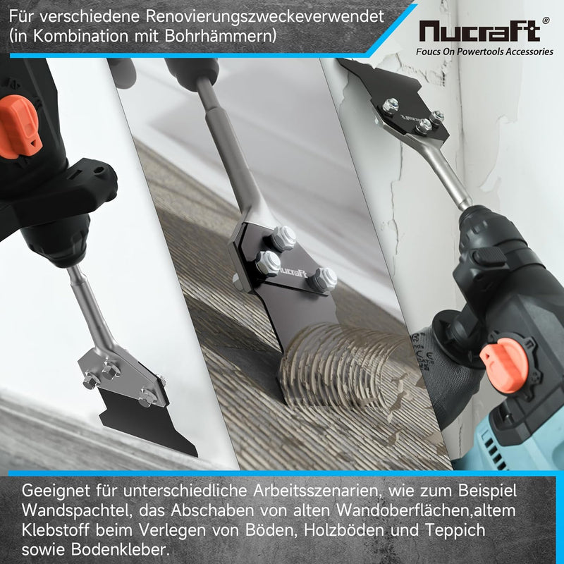 Nucraft Spachtelmeissel SET SDS-Plus 250x100 mm,Meissel inklusive Ersatzklinge und Schrauben,Bodensc