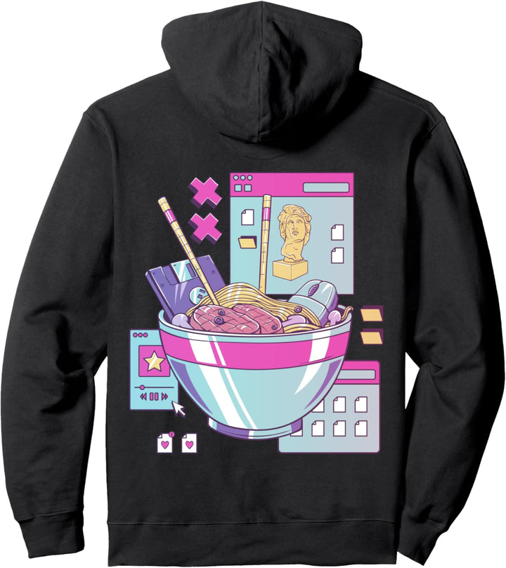Lustige Retro 90s japanische Kawaii Ramen Vaporwave Ästhetik Pullover Hoodie