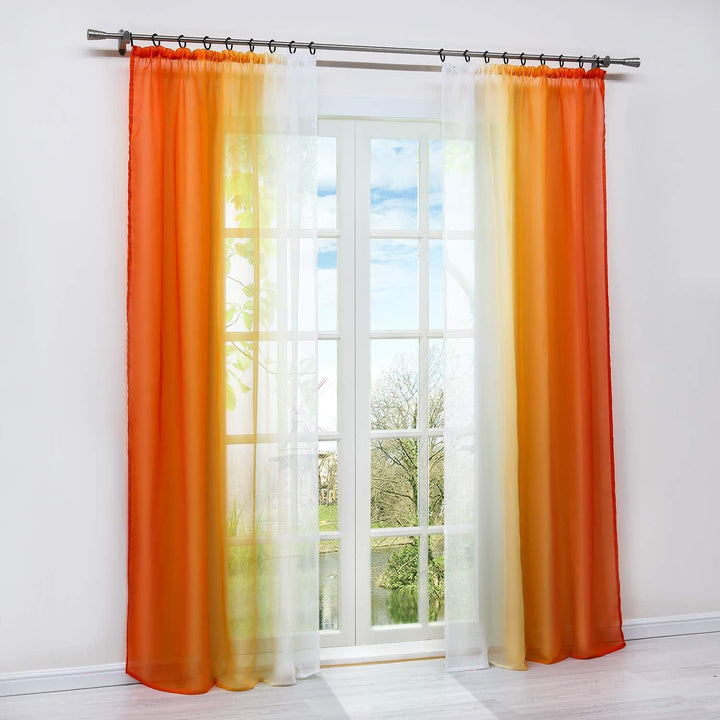 HongYa 2er-Pack Farbverlauf Gardinen Transparenter Voile Vorhänge Schals mit Kräuselband H/B 245/140