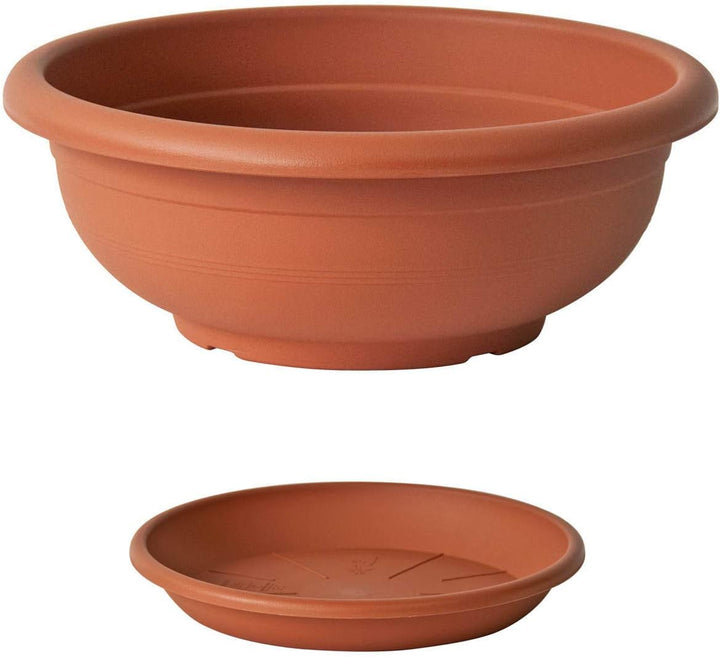 Euro3Plast Olimpo Blumenschale mit Untersetzer in rund 70 cm Ø Farbe terrakotta aus Kunststoff 13631
