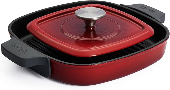 Woll Iron Grillpfanne viereckig mit Rillen, inkl. Steakpresse und Silikongriffen - Induktiv -, 24 x