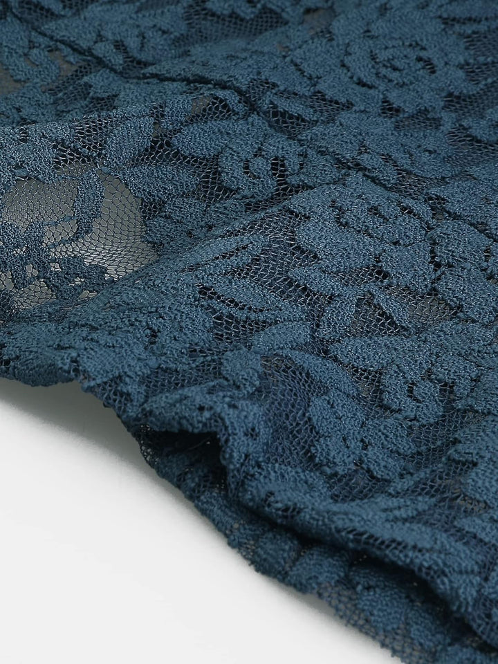Allegra K Damen Spitzenbolero Langarm Bolero Durchsichtig Rüschensaum Crop Blumen Shrug M Dunkelblau