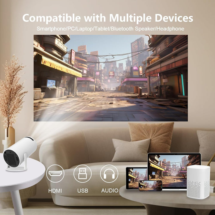 LQWELL HY300 PRO Mini Beamer, 4K 1080P Unterstützung, mit Android 11, WiFi 6, Bluetooth 5.0, unterst