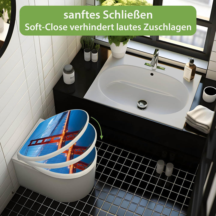 banjado Toilettendeckel mit Absenkautomatik 44,5x37cm - Soft Close Toilettensitz - WC Sitz mit Absen