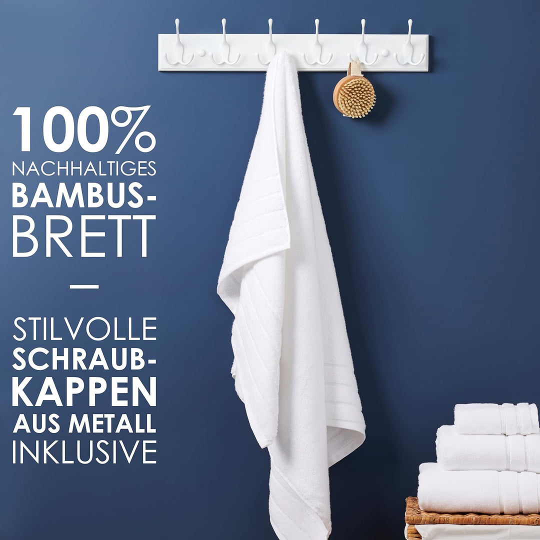 LARHN Garderobenhaken Weiss - Garderobenleiste Weiss mit 6 Haken - 59 cm - Kleiderhaken Wand - Wandg