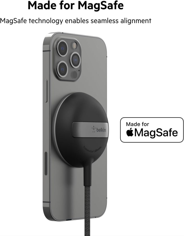 Belkin BoostCharge Pro tragbares kabelloses Ladepad mit MagSafe (schnelles Laden bis zu 15 W, Stände