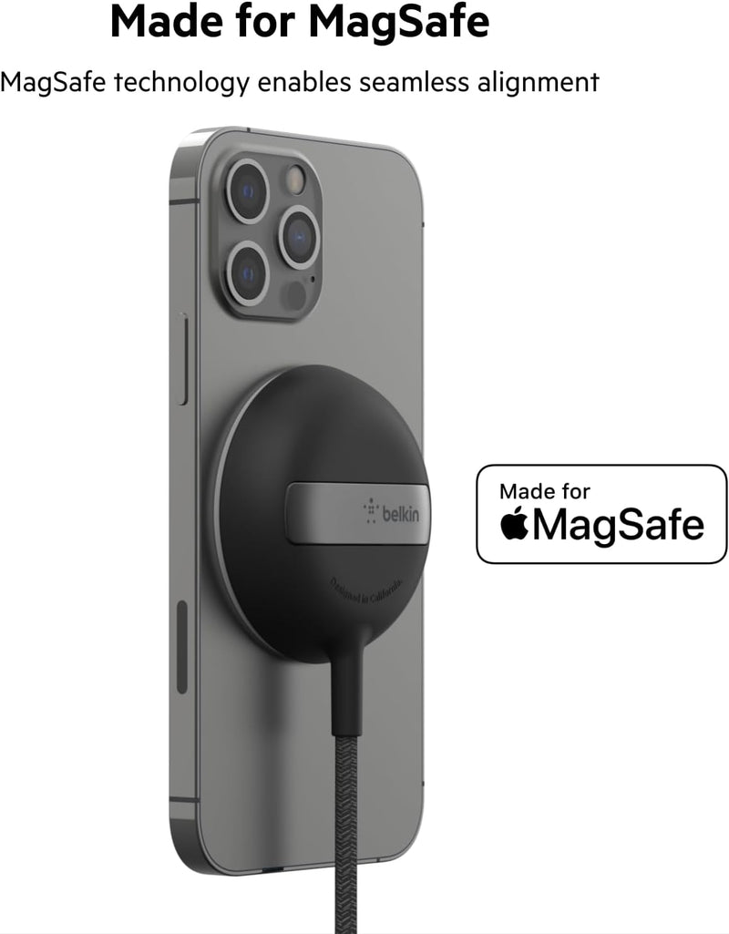 Belkin BoostCharge Pro tragbares kabelloses Ladepad mit MagSafe (schnelles Laden bis zu 15 W, Stände