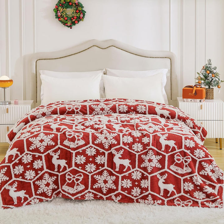 WONGS BEDDING Weihnachtsdecke Kuscheldecke 220x240 cm Flauschig Weihnachts Decke Wohndecke Warme Fle