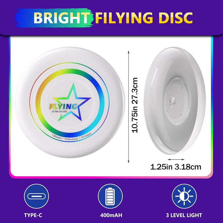 12 Lichtmodus Flying Discs Flugscheibenspielzeuge für Kinder und Erwachsene, automatisches Aufleucht
