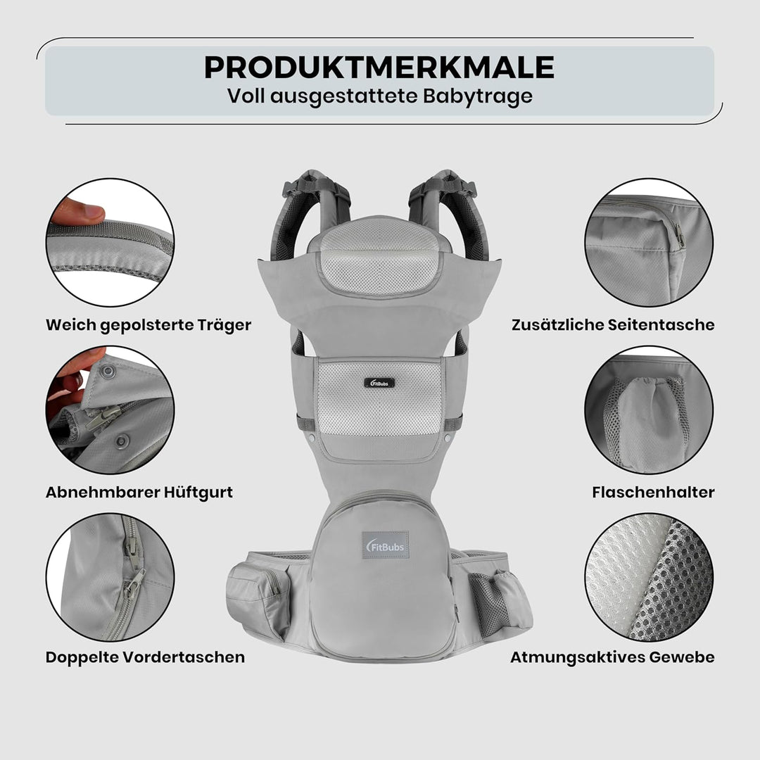 Babytrage für Neugeborene ab Geburt, 2-in-1 Babytrage mit Hüftsitz, Geeignet für 3–36 Monate, 3–20 k