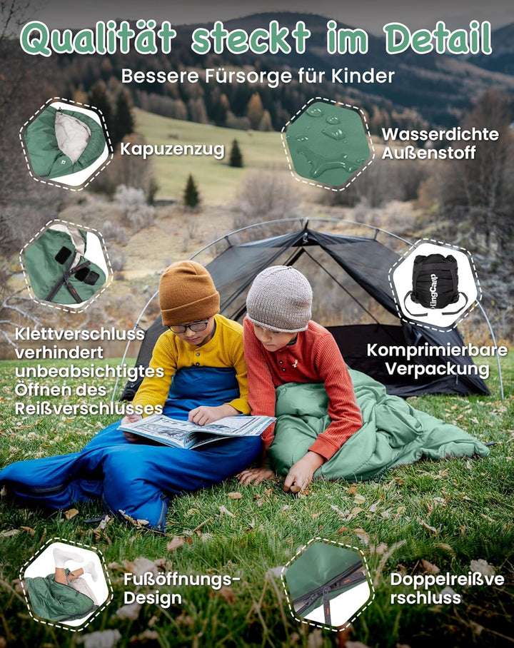 KingCamp Kinderschlafsack 3 Jahreszeiten Deckenschlafsack für Kinder 100-140cm Leicht Warm für Campi