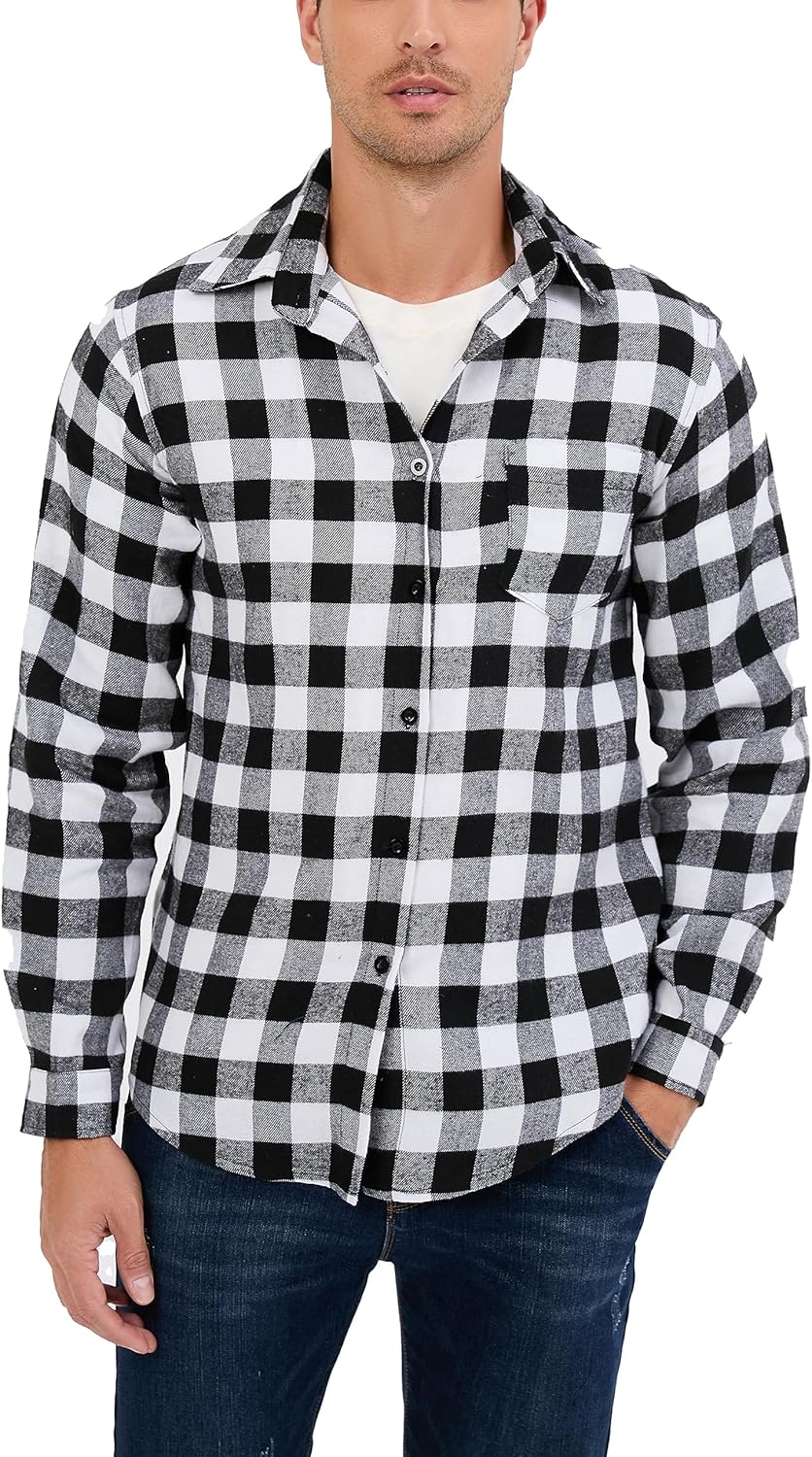 Yukiuiny Herren Holzfällerhemd 100% Baumwolle Langarm Kariertes Hemd Casual Button Down Flanell Frei