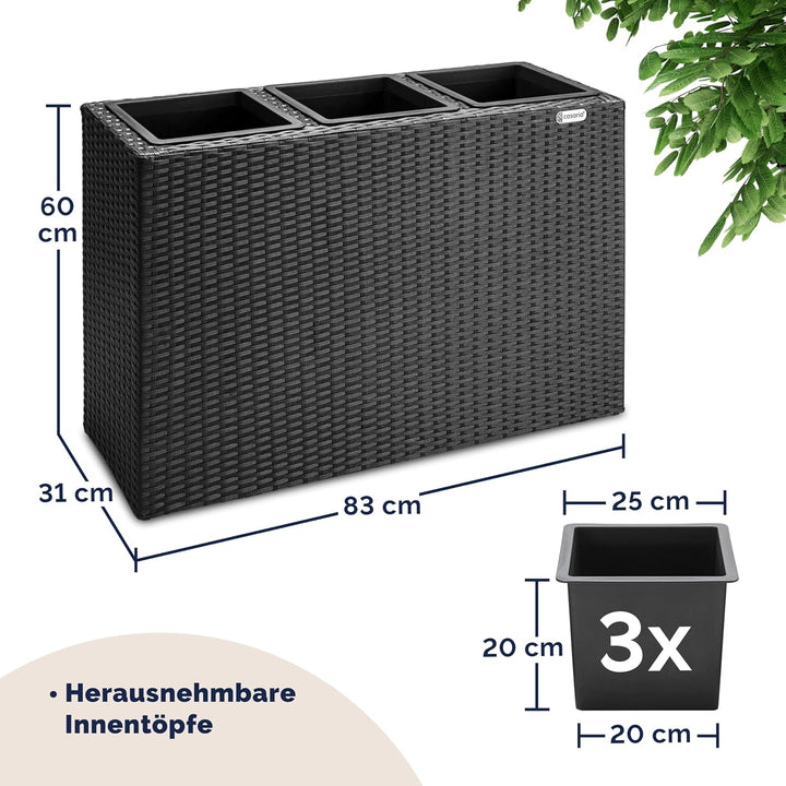 Casaria® Blumenkasten 3 Innentöpfe Polyrattan Herausnehmbar Wasserablauf Outdoor Rechteckig Pflanzka