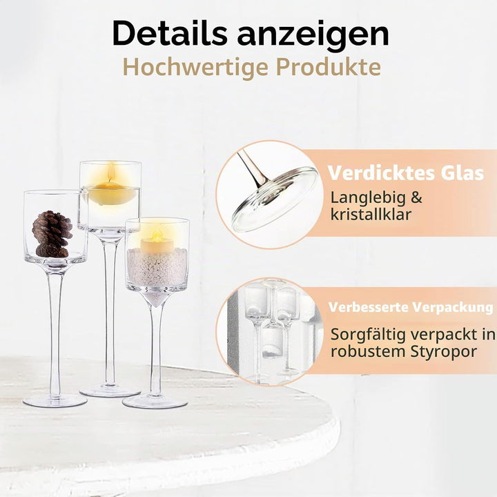 Nuptio 6 Sätze (18 Stück)Teelicht-kerzenhalter Glas-kerzenhalter Teelichthalter Hohe Elegante Kerzen