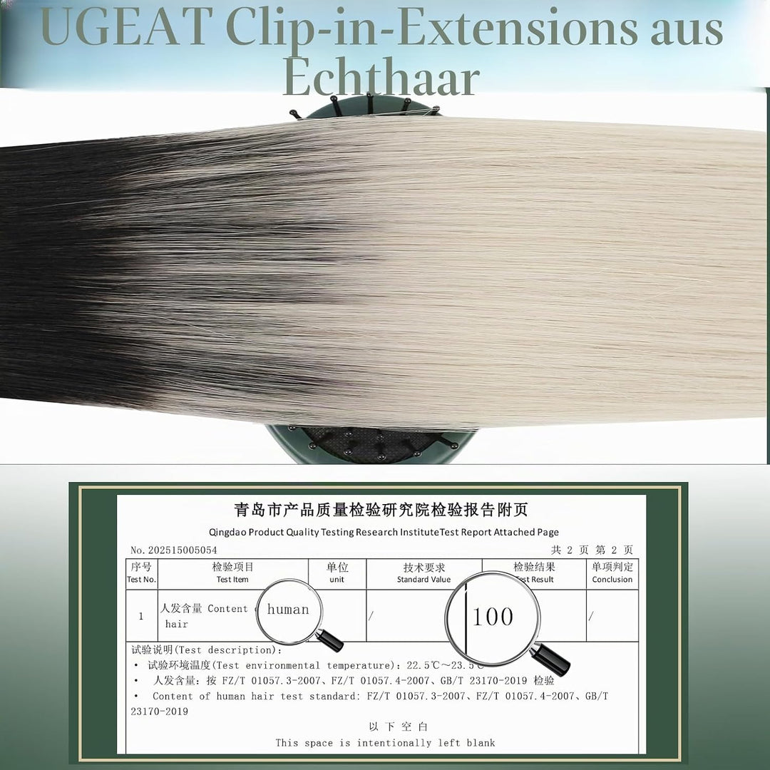 Ugeat Clip in Extensions Schwarz Blond Haarextension Echthaar Clips 55cm Schwarz bis Aschblond mit P