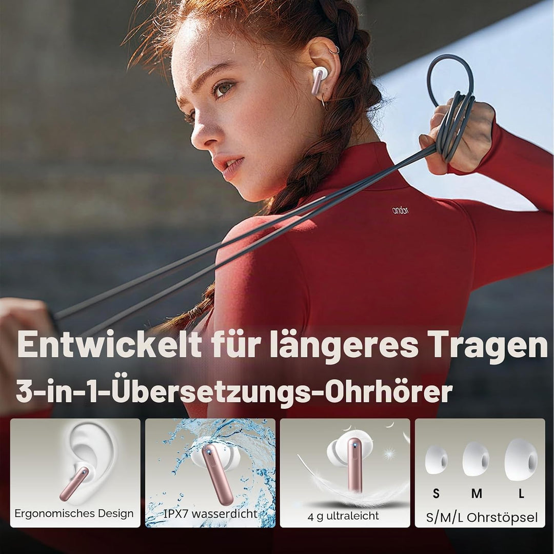 KI Kopfhörer Übersetzer, 42H Bluetooth 5.4 Sprachübersetzer Kopfhörer mit 164 Sprachen, 6 Übersetzun