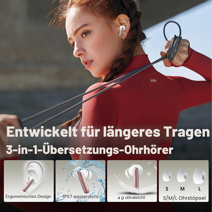 KI Kopfhörer Übersetzer, 42H Bluetooth 5.4 Sprachübersetzer Kopfhörer mit 164 Sprachen, 6 Übersetzun