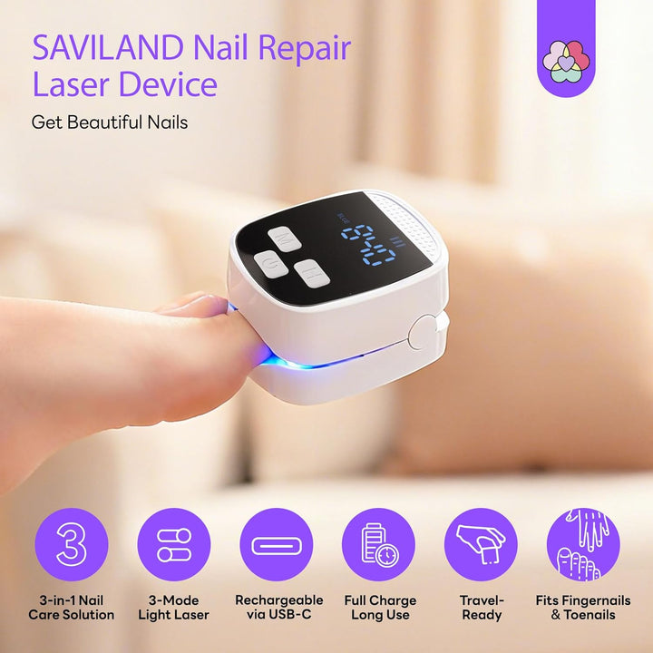 SAVILAND Essentials Nagelpilz Lasergerät: 3-in-1 Funktion Nagelpilz Reinigungsgerät Lila Rot Blau 3
