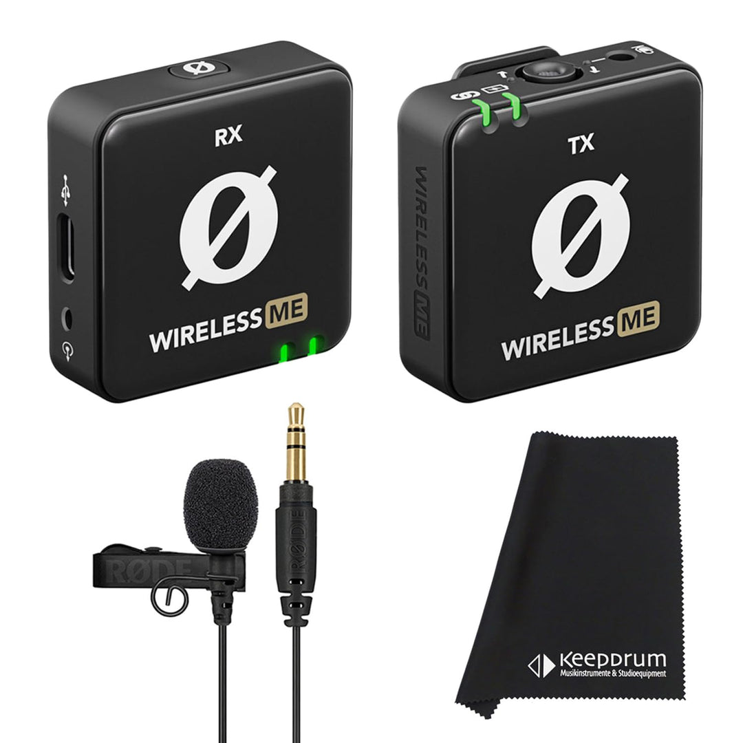 Rode Wireless ME Drahtlos Mikrofon-System + Lavalier GO Mikrofon + keepdrum Mikrofasertuch, WiME + L