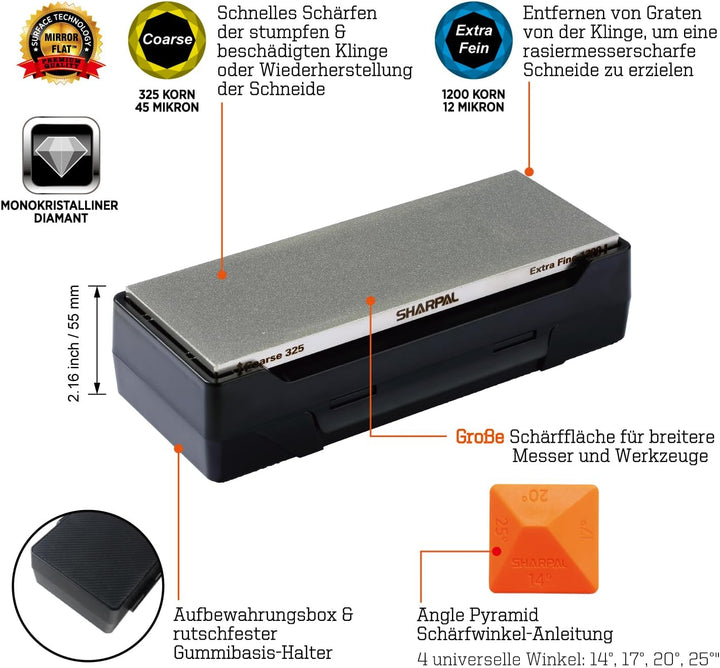 SHARPAL 162N Diamant-Schleifstein Abziehstein mit Aufbewahrungsbox, Dual Körnung, grob/extrafein, 32