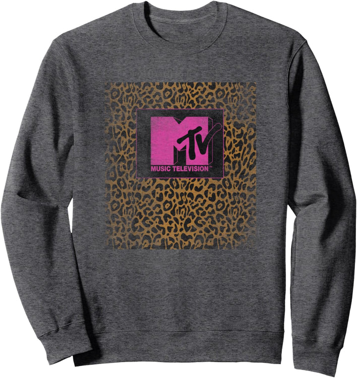 MTV Music Television Leopard Print Block Logo Sweatshirt