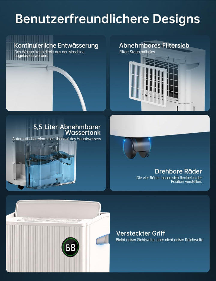 Luftentfeuchter elektrisch 20L, Entfeuchter elektrisch für Keller, Raumentfeuchter elektrisch 39dB f