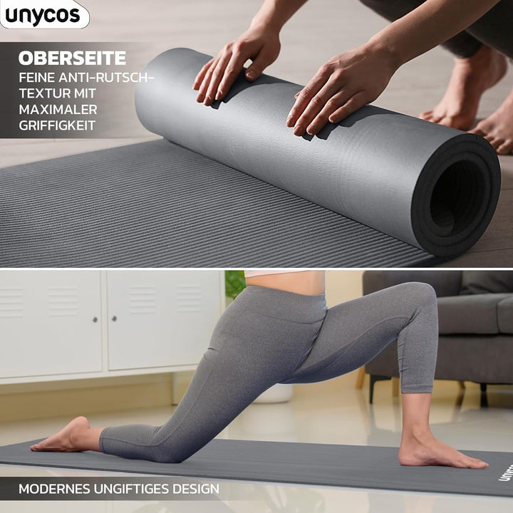 unycos - Yogamatte Rutschfeste | Hohe Dichte 6/10/15 mm, Gymnastikmatte mit Tragegurt und Schultergu