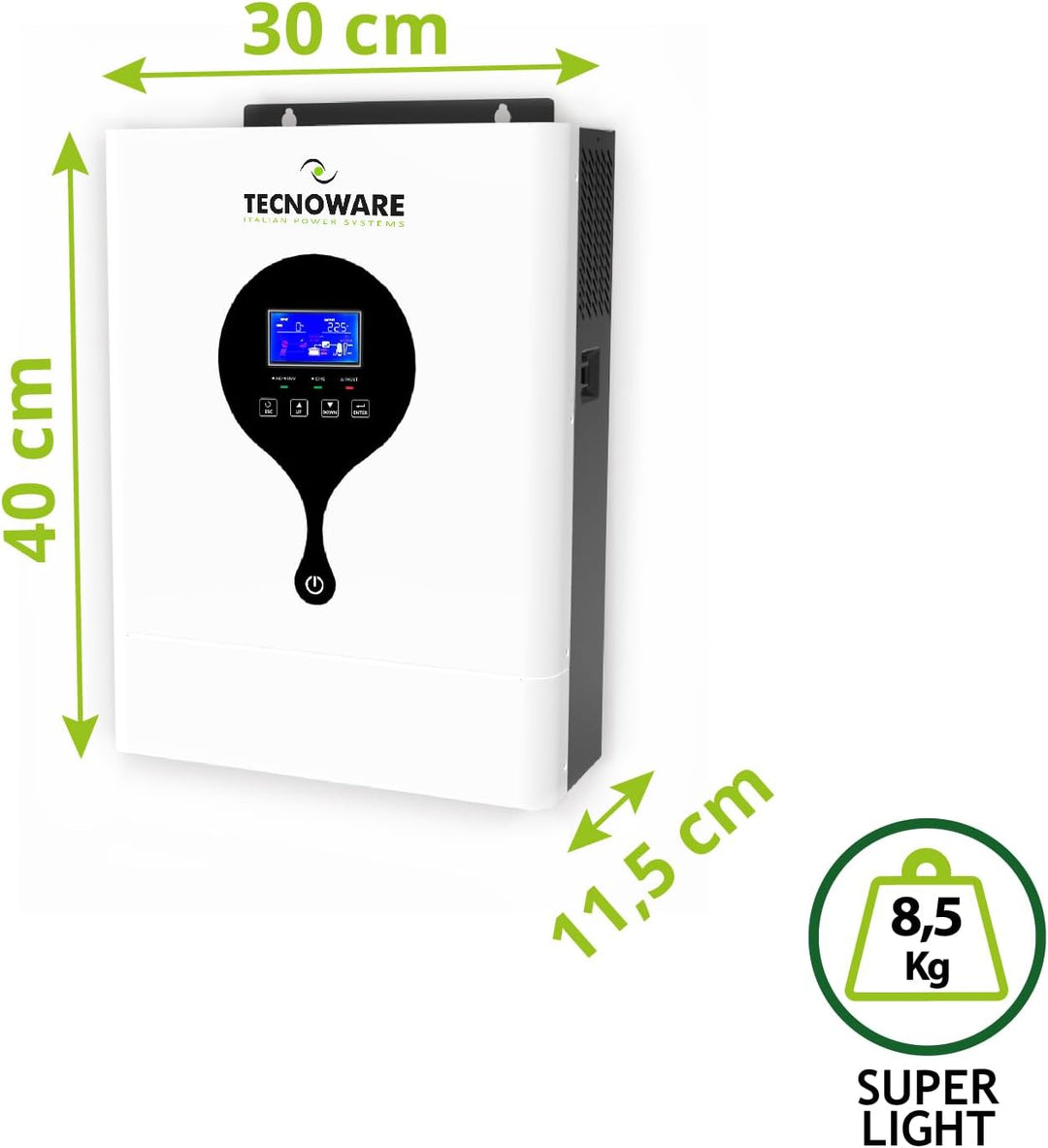Tecnoware 3500 VA ATA Hybrid-Solarstrom-Wechselrichter - 24V-Batterie – 120V-450V-Solar-Regler MPPT