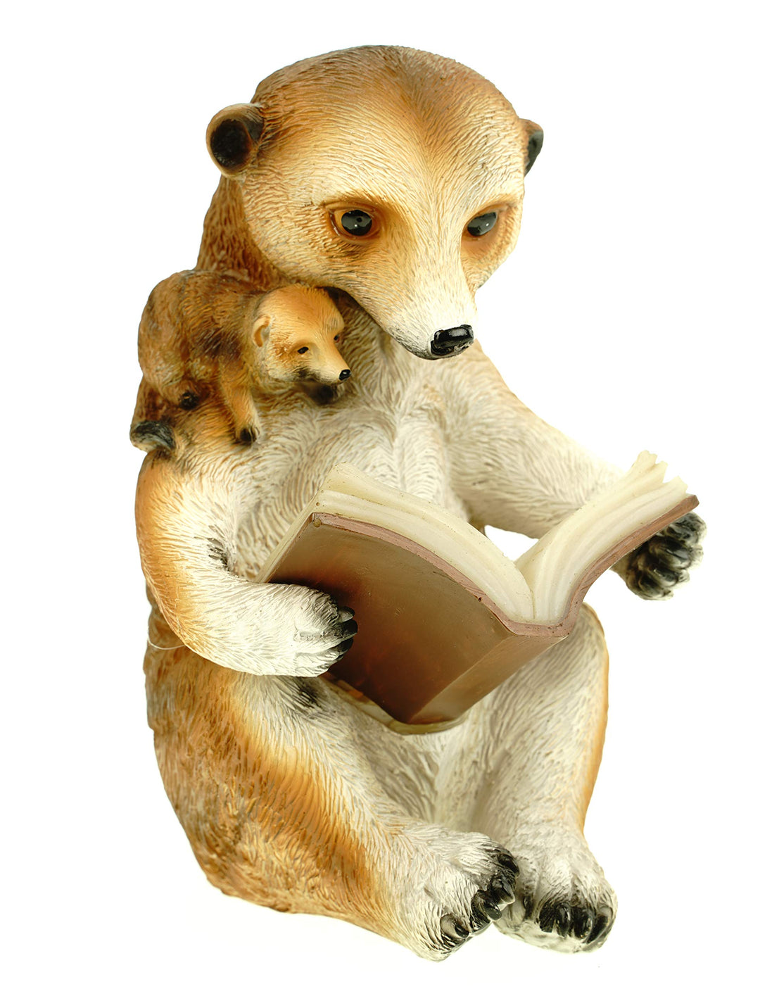 Kremers Schatzkiste Solar Erdmännchen Mama liest Kind vor Figur Gartenfigur 20 cm Meercat Tierfigur