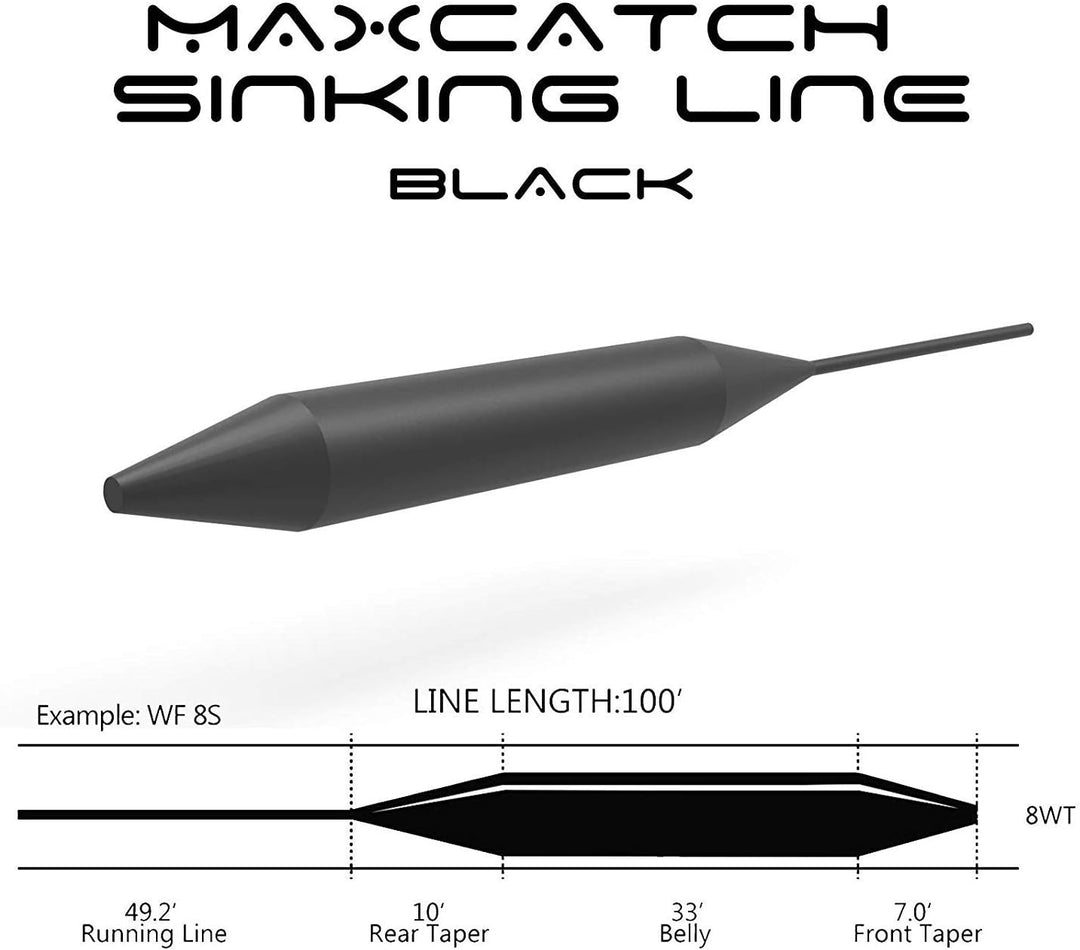 MAXIMUMCATCH Fliegenschnur Sinking Fliegenfischen Schnur 100ft Lange in 3/6 IPS 5S/6S/8S Schwarz, 6i