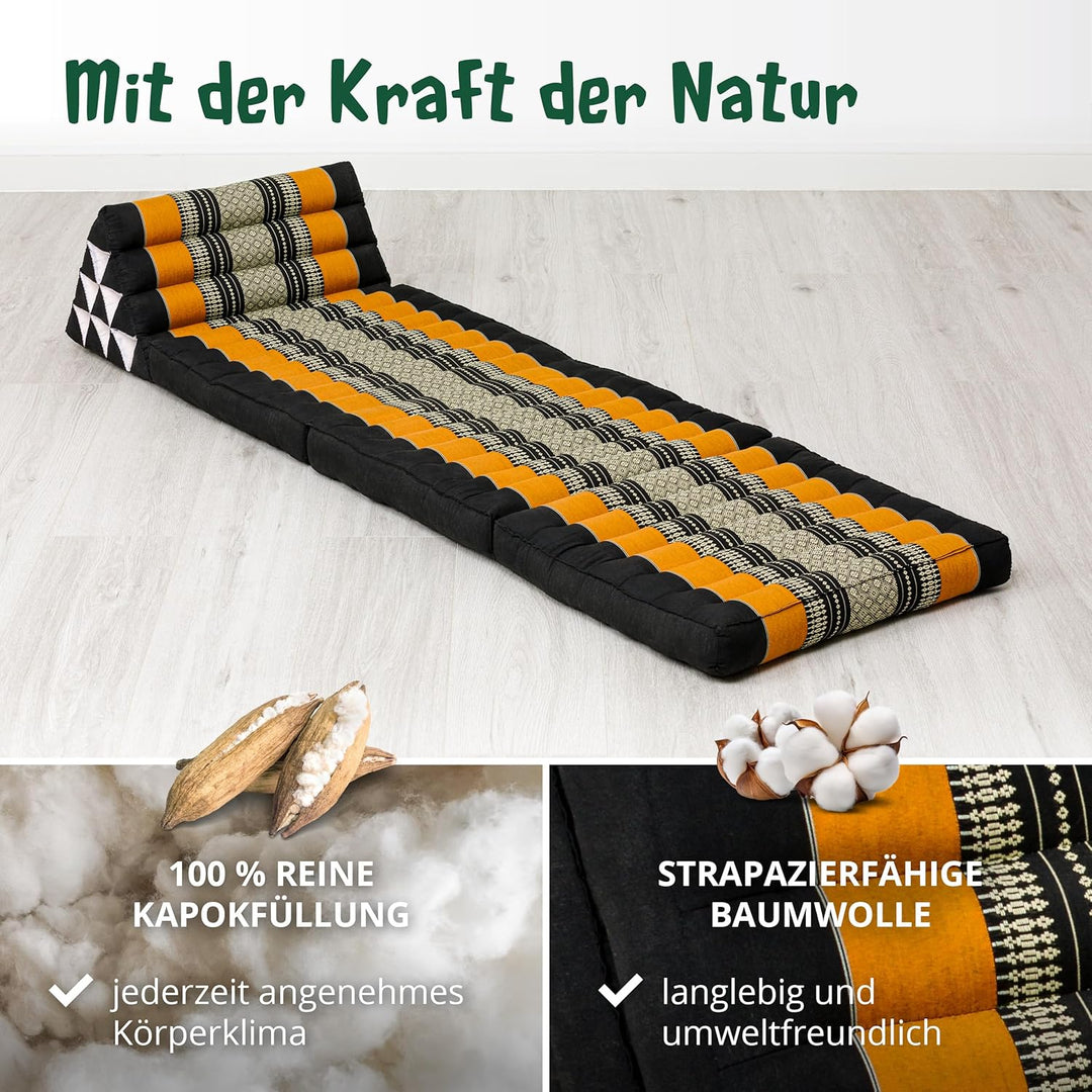 livasia Thaikissen mit 3 Auflagen, Dreieckskissen mit Klappmatratze, Keilkissen Kapok, Rückenkissen