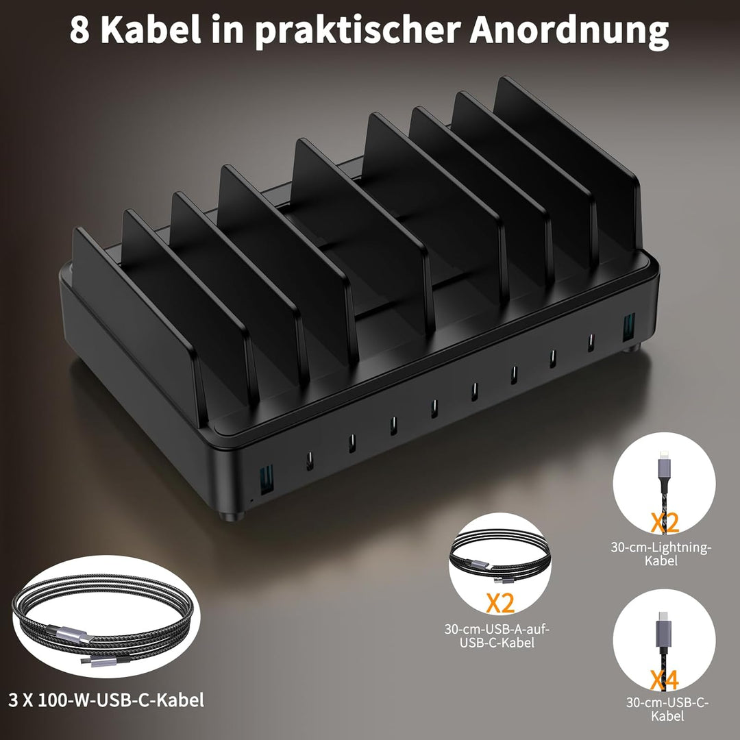 420W Ladestation Mehrere Geräte USB C Charging Station, GaN PD3.0 10 Anschlüsse Handy Ladestation De