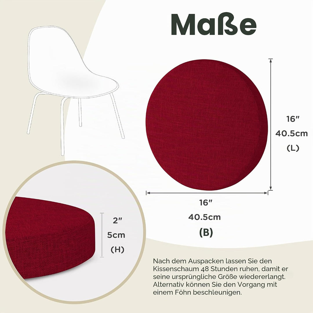 AddGrace Runde Sitzkissen für Esszimmerstühle 2er-Pack 40x40cm Rot | Strukturiertes Kunstleinen, abn