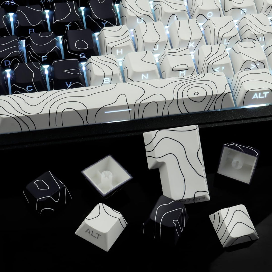 Sunzit PBT Keycaps, Schwarz&Weiss Topographische 131 Tasten Custom Cherry Profil Dye Sublimation Shi