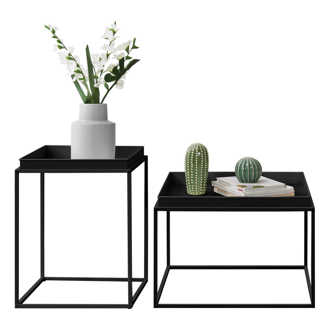 [en.casa] 2er Set Tabletttisch Schwarz mit Abnehmbaren Servierplatten Beistelltisch Set Serviertisch