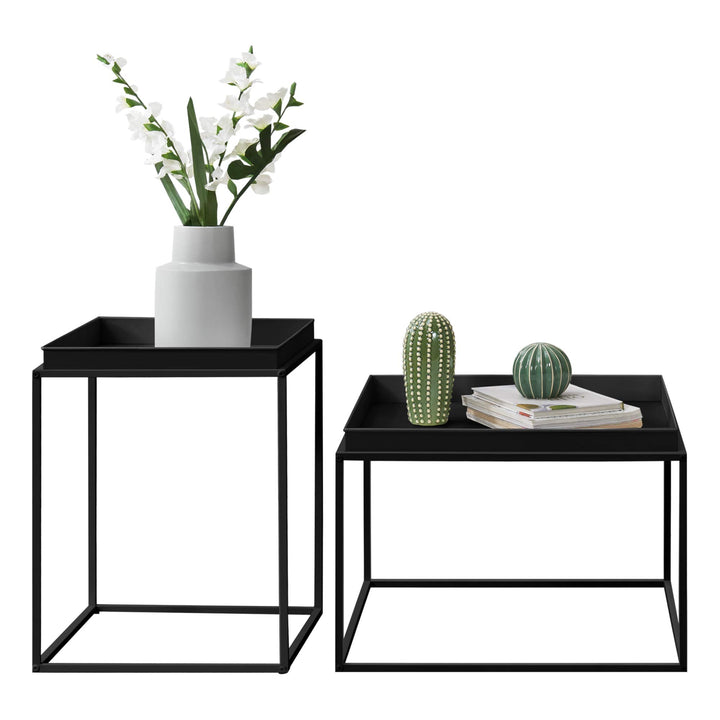 [en.casa] 2er Set Tabletttisch Schwarz mit Abnehmbaren Servierplatten Beistelltisch Set Serviertisch