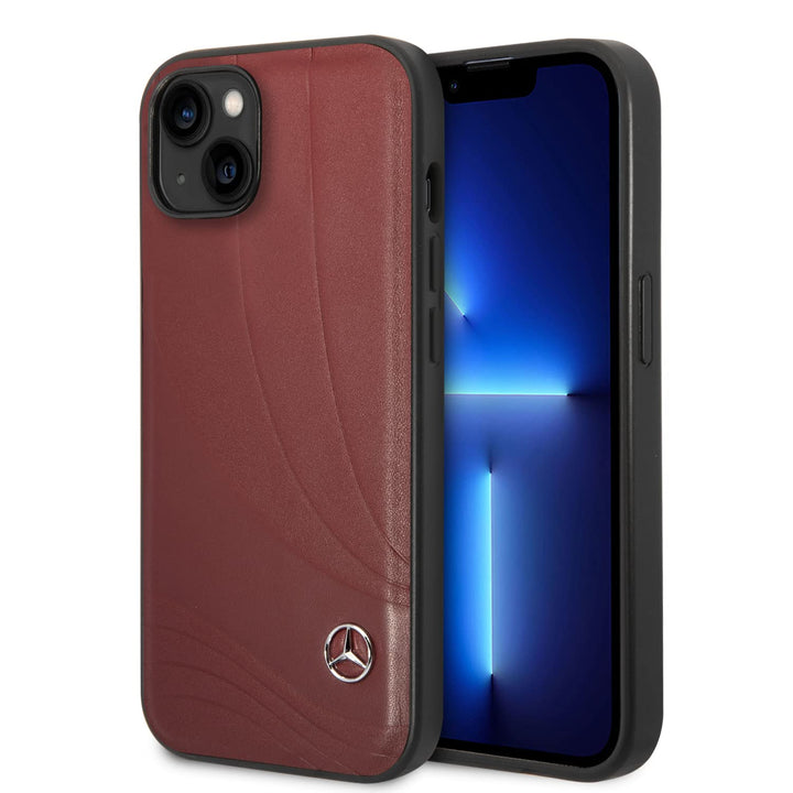 CG MOBILE Mercedes-Benz Schutzhülle für iPhone 14 Plus in Rot Wellenmuster, Echtleder Schutzhülle La