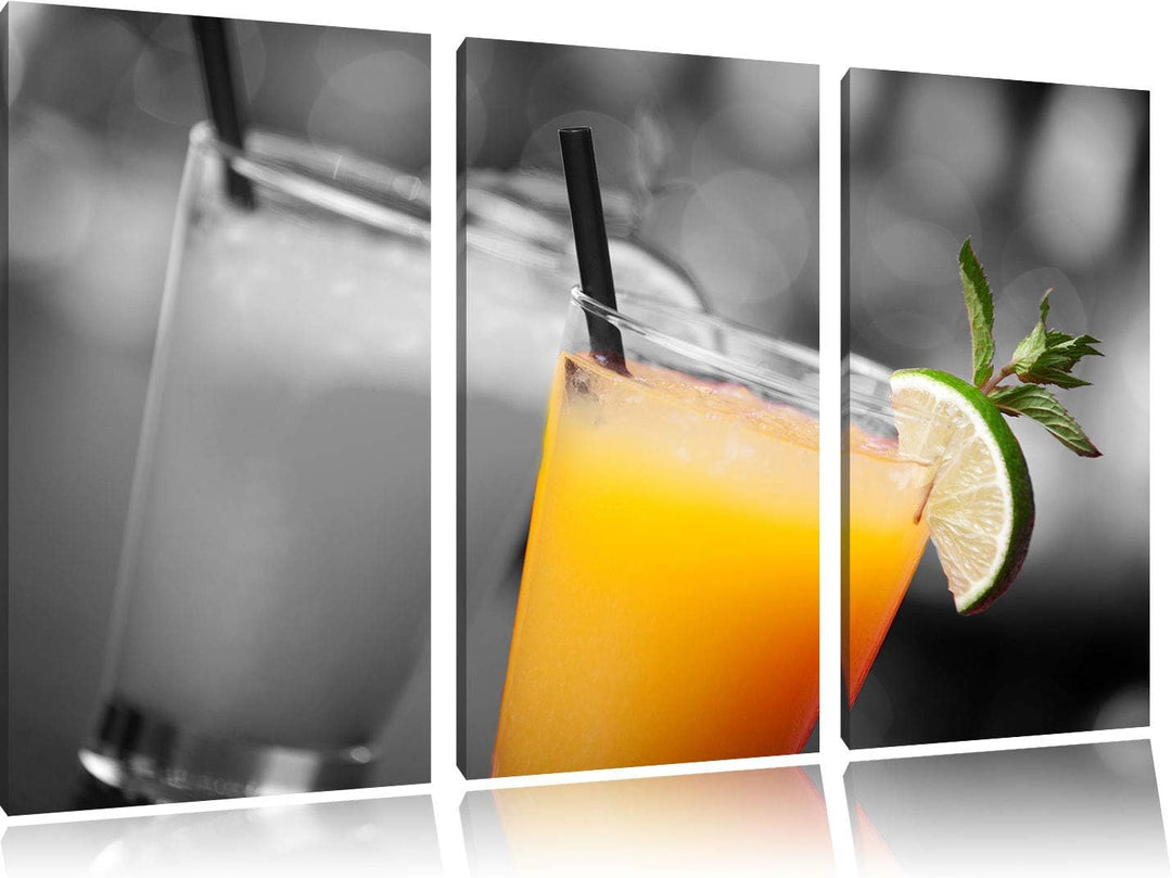 Leckerer fruchtiger Sommercocktail schwarz/weiss 3-Teiler Leinwandbild 120x80 Bild auf Leinwand, XXL