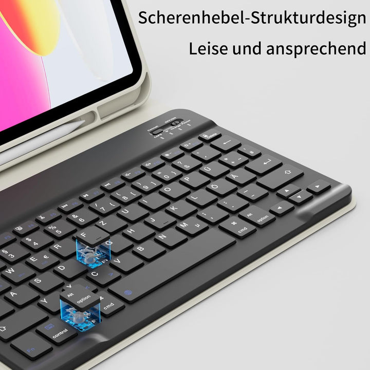 Hülle mit Tastatur für iPad A16 11 Generation 2025/10 Generation 2022 (11/10.9 Zoll), QWERTZ Layout,
