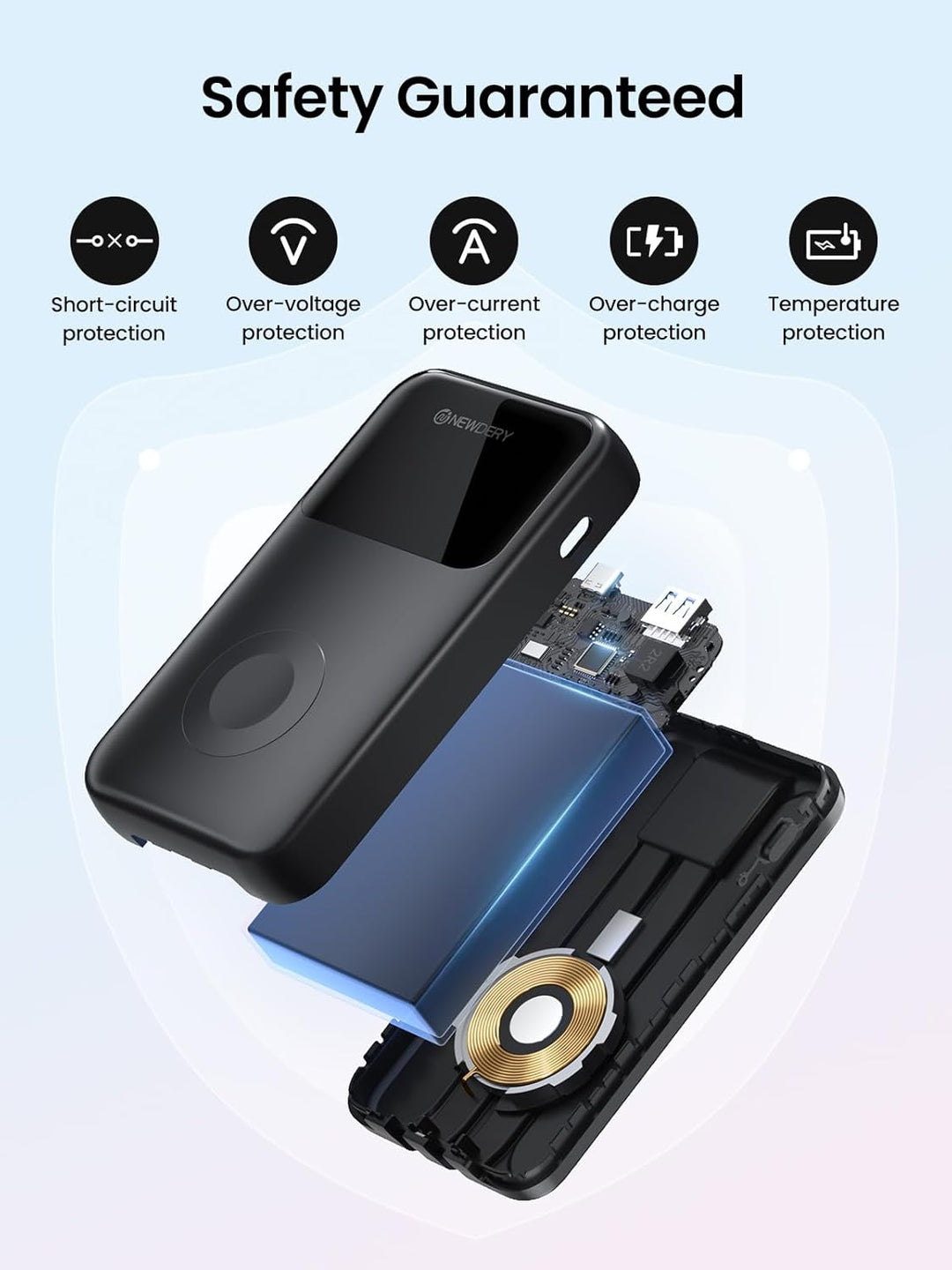 NEWDERY Powerbank für Apple Watch & iPhone Ladegerät 20000mAh Drahtloses Ladestation Power Bank, Sch
