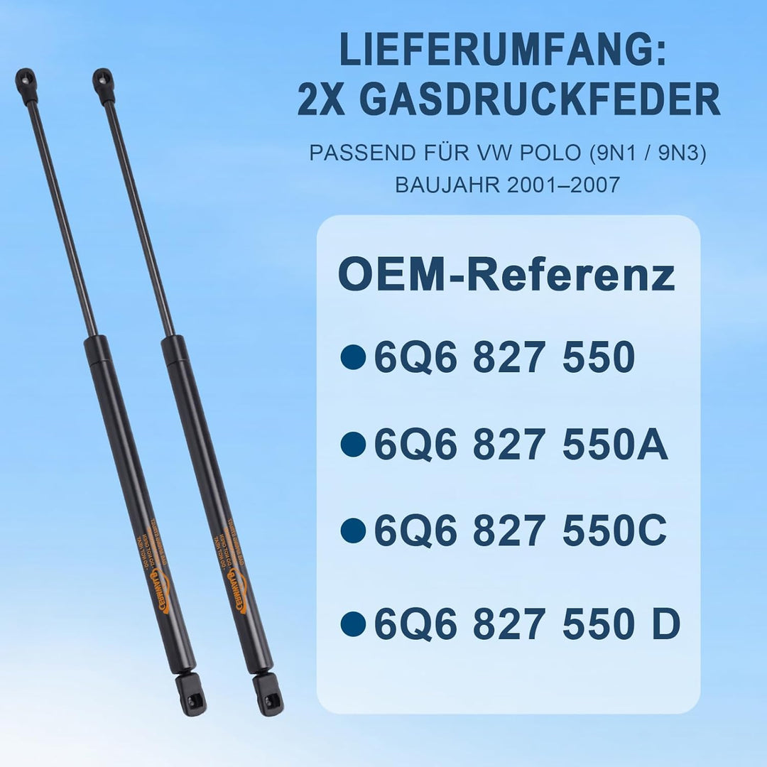 2X Heckklappendämpfer für VW Polo 9N1/9N3 2001-2007 Gasdruckfeder Kofferraum Dämpfer Schwarz Gasdruc
