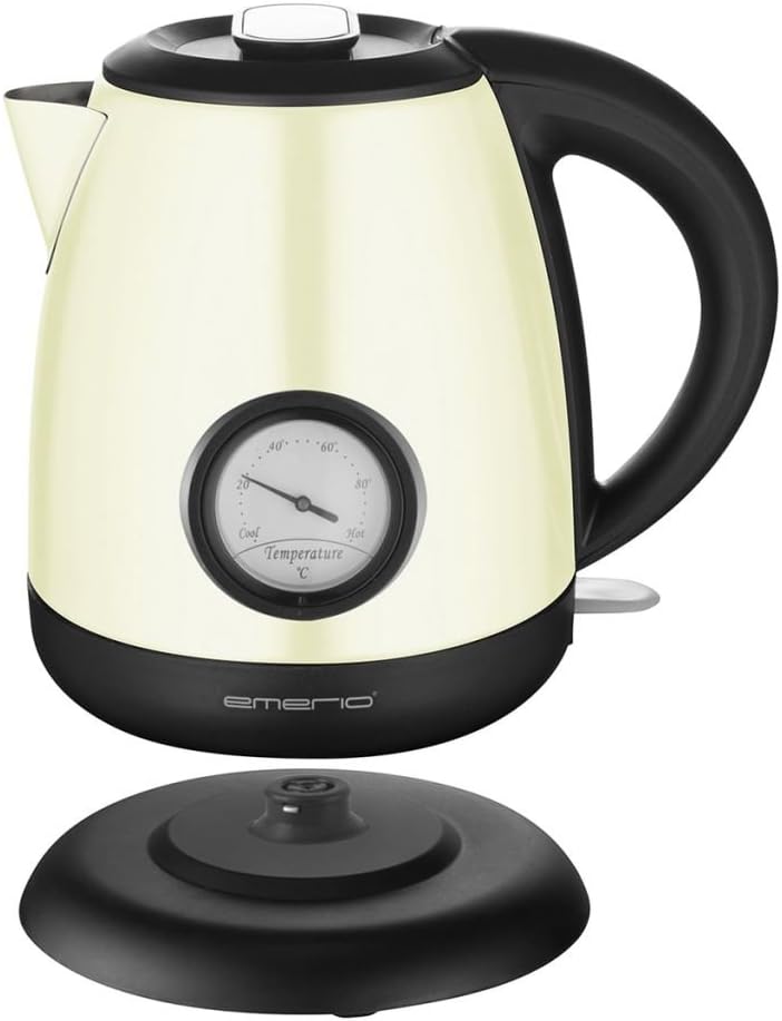 Emerio Wasserkocher aus Edelstahl, 1.0L Volumen, 2000 Watt, 360° Basis, Edelstahl Beige, Beige