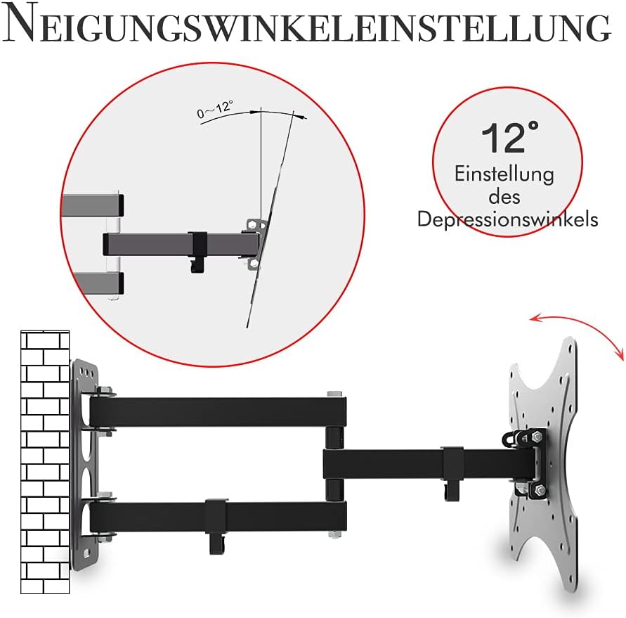 TV Wandhalterung 26-55 Zoll, Wandhalterung Fernseher Schwenkbar mit Wasserwaage, TV Halterung Schwen