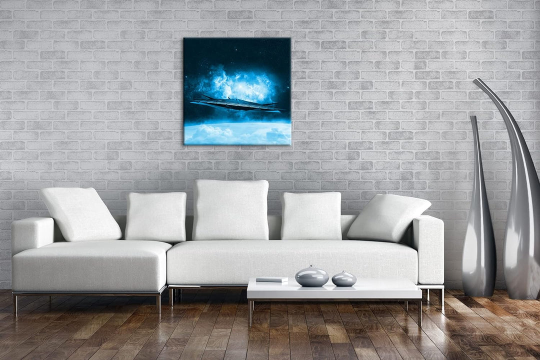 deyoli beeindruckendes Raumschiff im Universum Format: 70x70 Effekt: Monocrome Blau als Leinwand, Mo