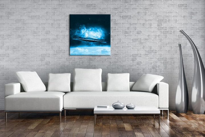 deyoli beeindruckendes Raumschiff im Universum Format: 70x70 Effekt: Monocrome Blau als Leinwand, Mo
