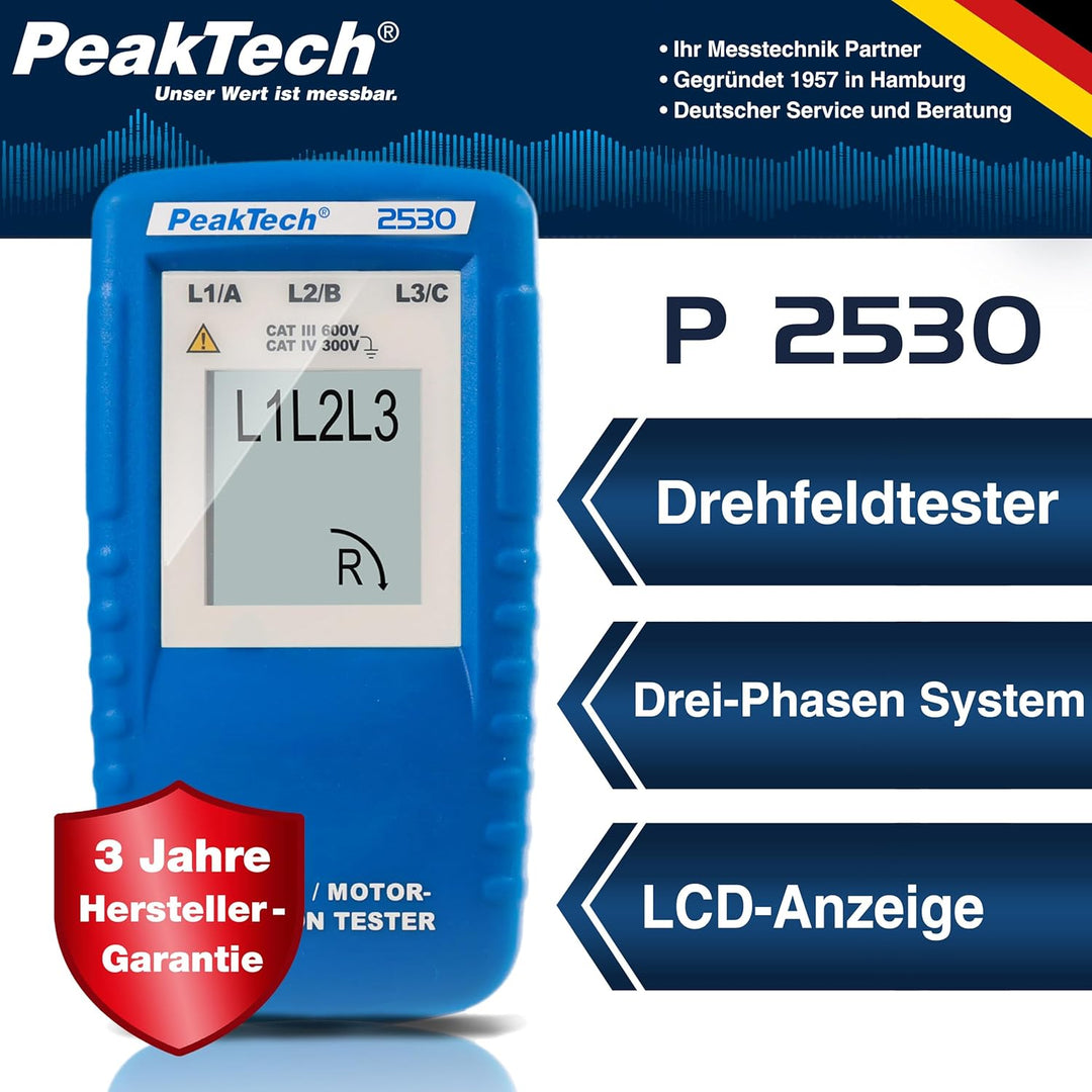 PeakTech 2530, 3-Phasen-Drehrichtungsanzeiger Single, Single
