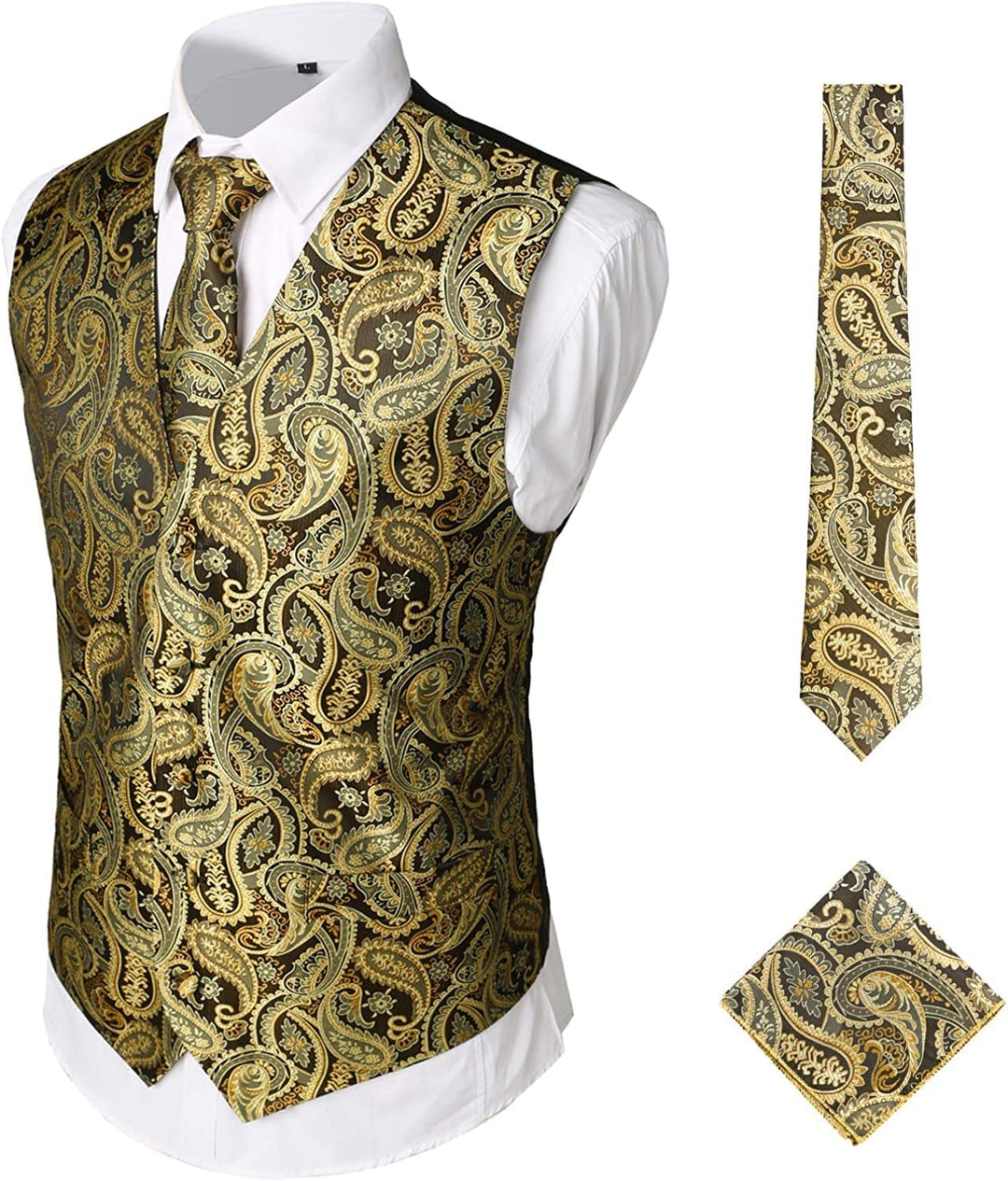 PARKLEES Klassische Herren-Weste, 3-teilig, Paisleymuster, Krawatte, Einstecktuch, Set, Hochzeit, Ab